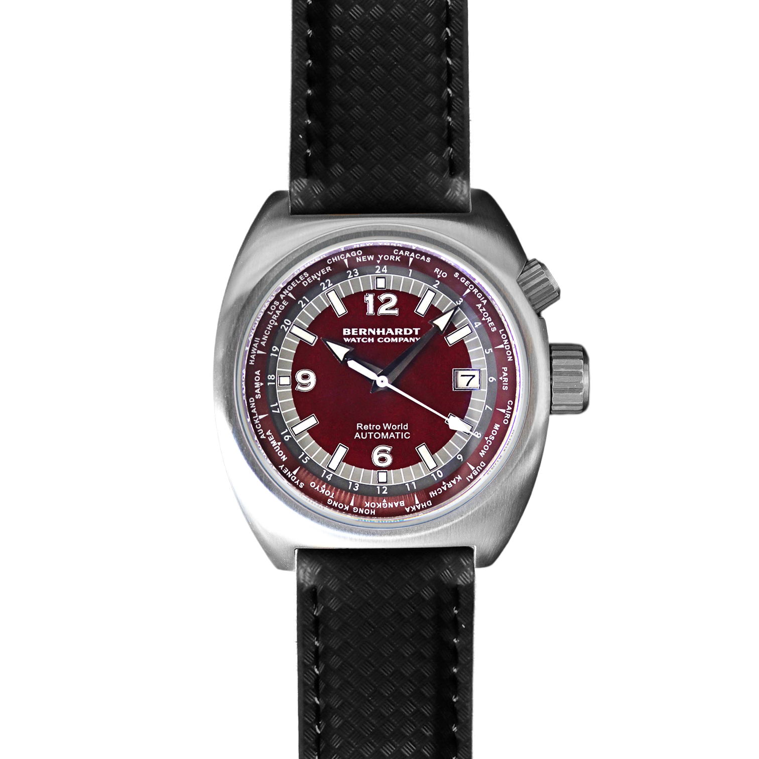 Retro World Timer - Burgundy Dial