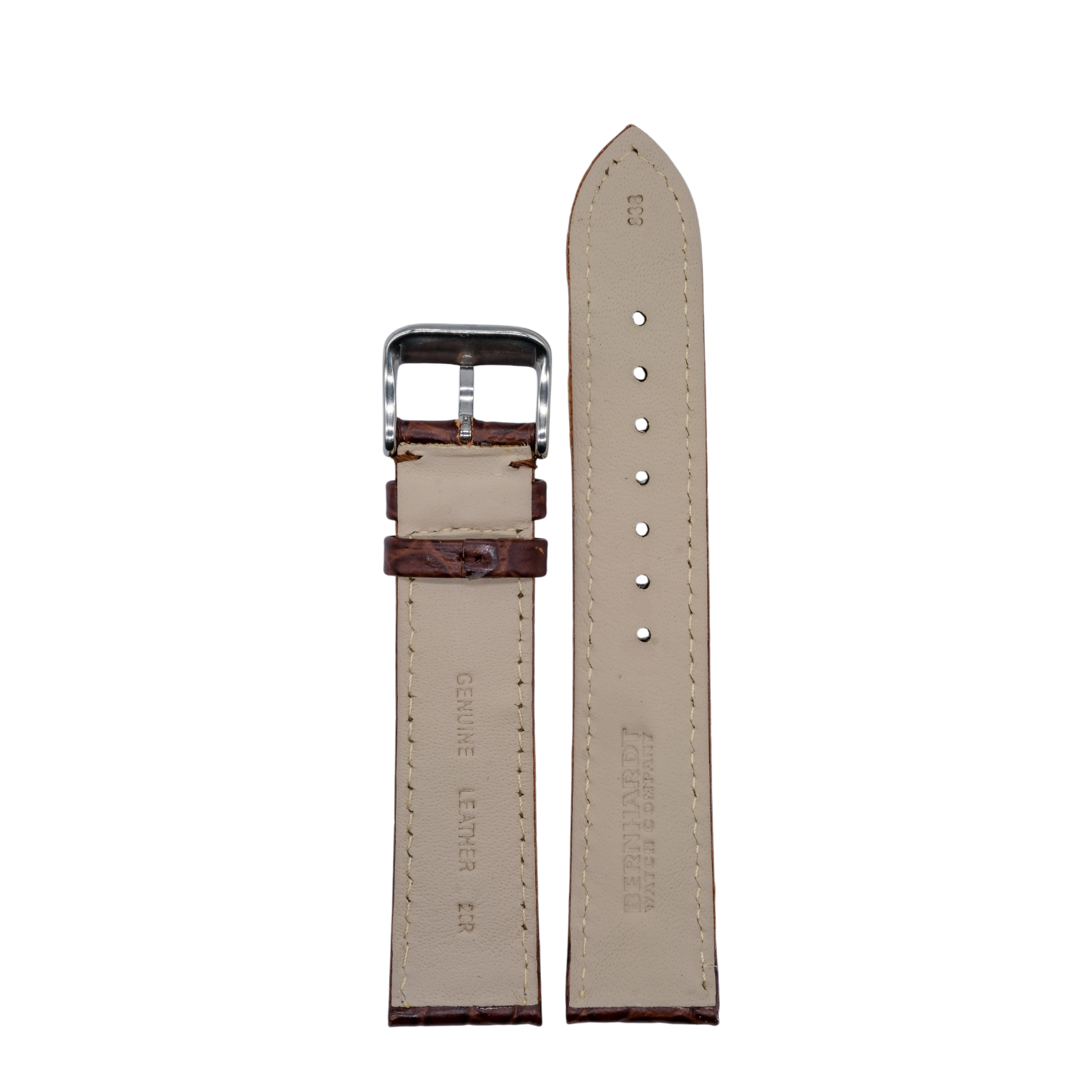 Alligator Grain Leather Strap - Brown - 20mm