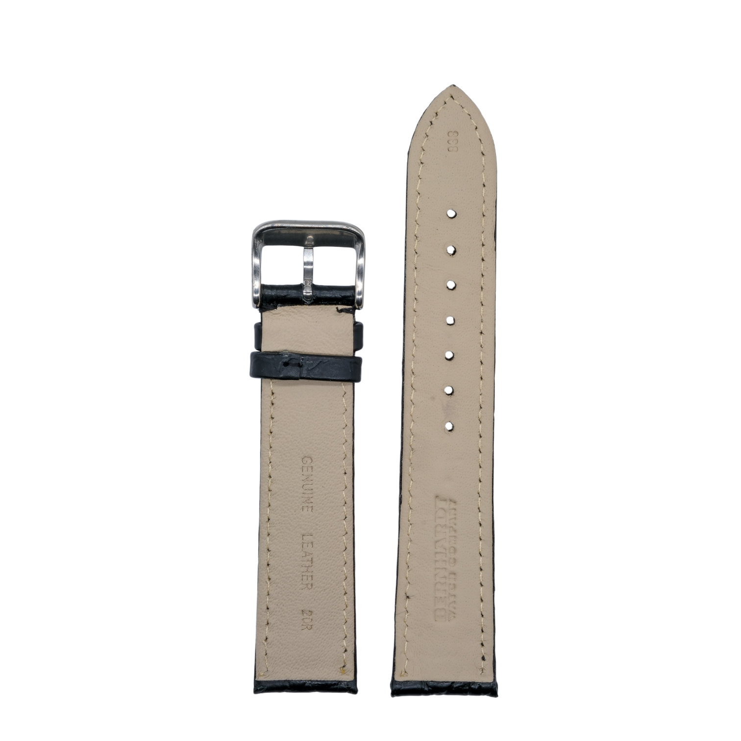 Alligator Grain Leather Strap - Black - 20mm
