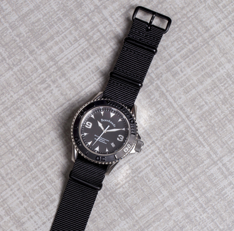 solid black nato strap with black buckle