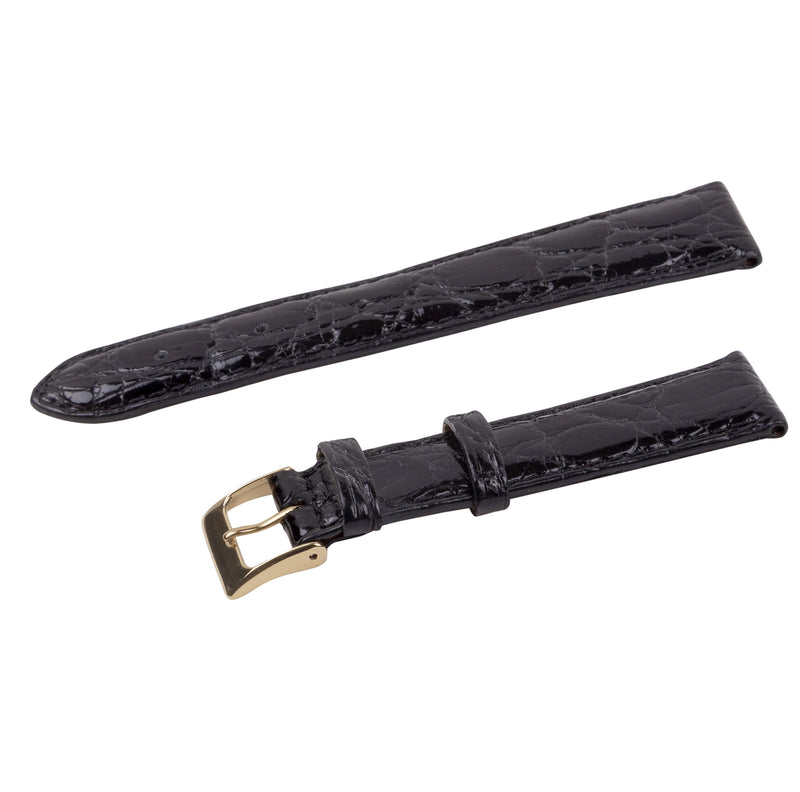 black polished crocodile strap with gold buckle