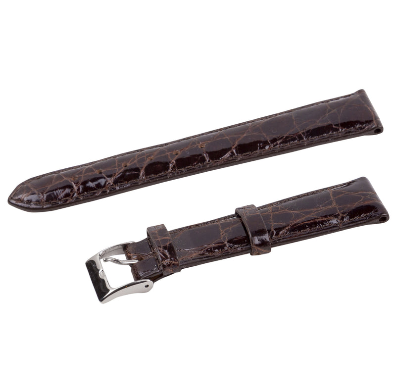 brown polished crocodile strap with silver buckle