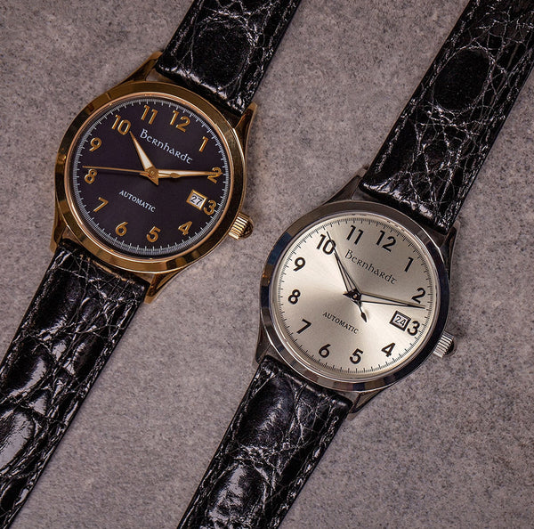 black polished crocodile strap with gold buckle