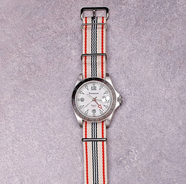 red/black/white striped nato strap