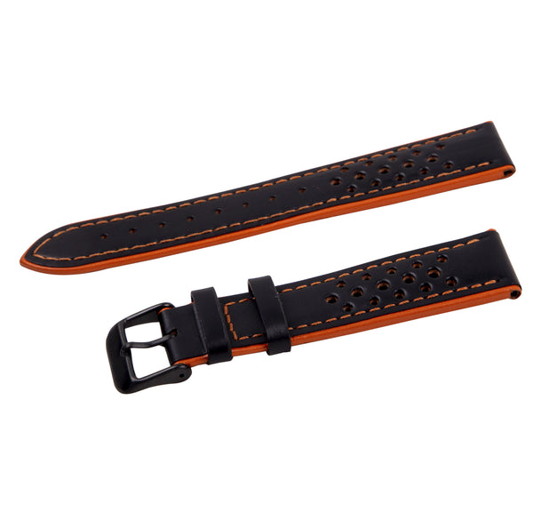 black/orange perforated leather rally strap