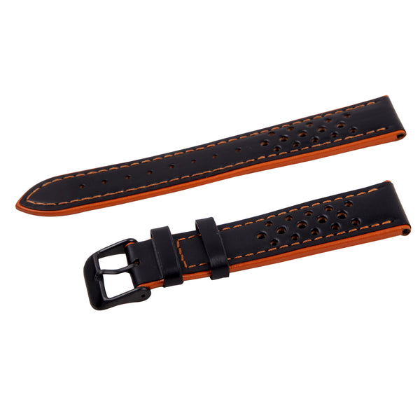 black/orange perforated leather rally strap