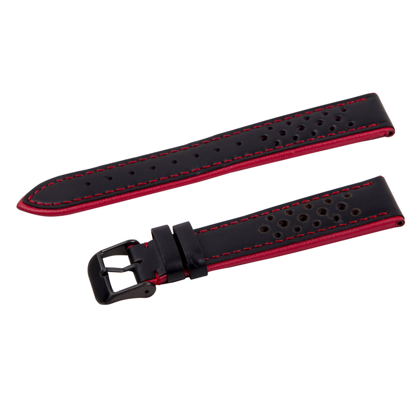 black/red perforated leather rally strap