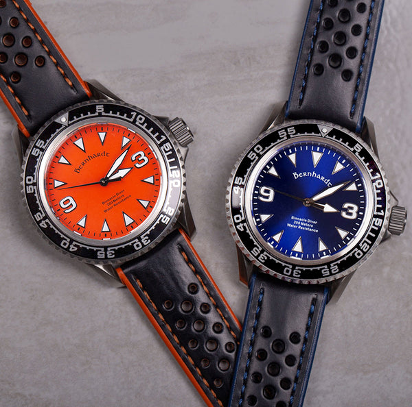 black/blue perforated leather rally strap